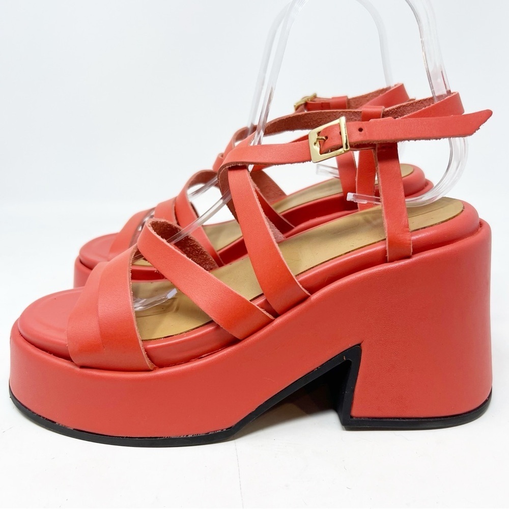 GANNI ORANGE STRAPPY CHUNKY RETRO PLATFORM SANDALS WOMENS SZ 37/7 - Picture 4 of 7